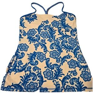 Lululemon Athletica Power Y Racerback Yoga Tank Top  Blue/White Floral Size 8